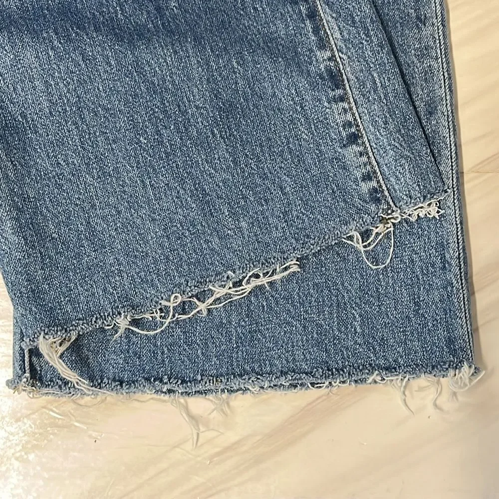 J. Crew | Full Length Wide Leg Button Fly High Rise Raw Hem Medium Wash Jeans 28